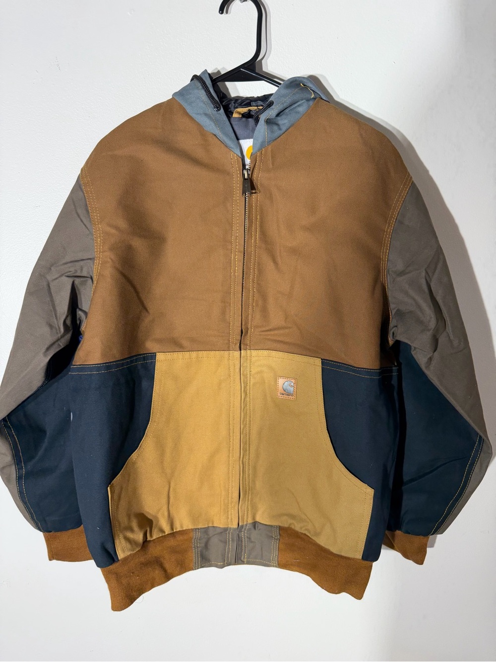 Reworked Carhartt Colorblock Duck Canvas Hooded Jacket - Brown/Tan/Navy